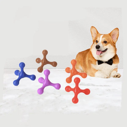 Blue three-legged silicone chew toy for small and medium dogs measuring 9.5cm with beef flavour