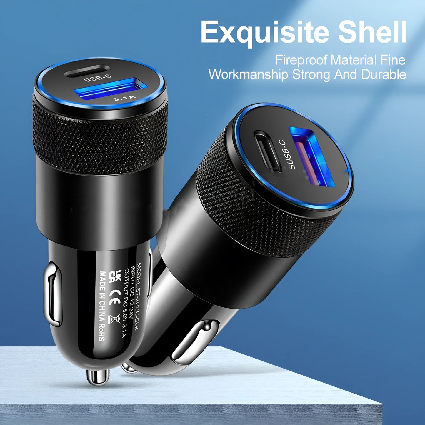 Aluminium alloy mobile phone car charger with compact 2.5x6cm dimensions for vehicle use