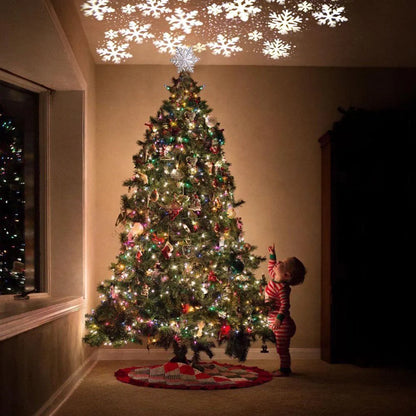 Christmas tree topper star with LED snowflake projector in silver and gold