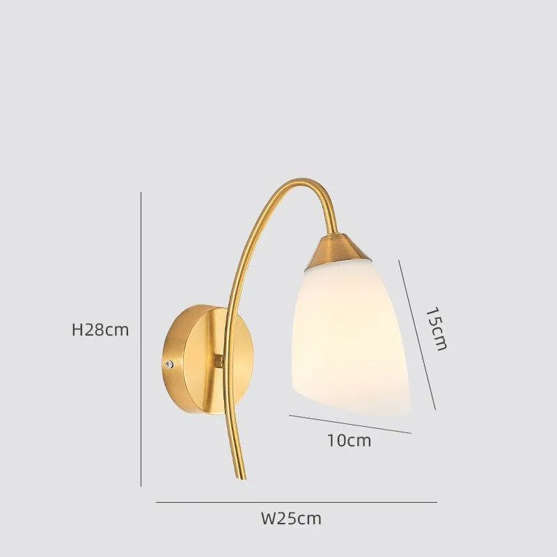 Modern glass wall lamp with copper finish for bedside and hallway lighting