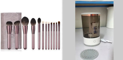 Grey and white portable electric makeup brush cleaner machine with USB charging cable
