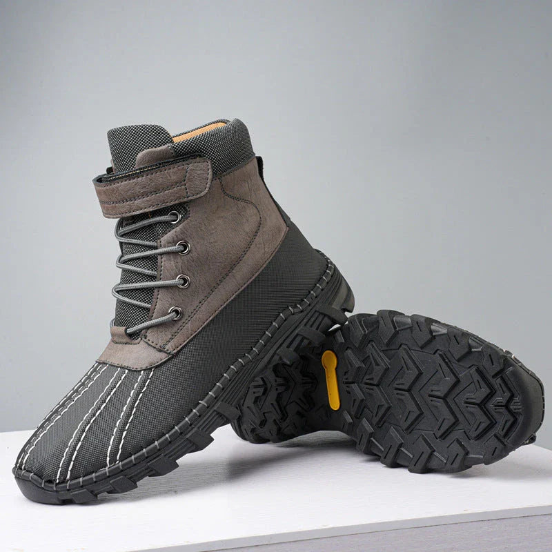 Rugged winter snow boots with warm fleece lining and durable rubber outsole for traction on snow and ice