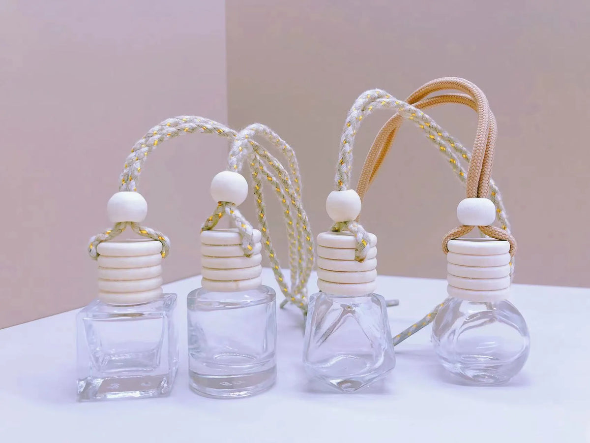 Car perfume pendant fragrance with glass bottle in four style options