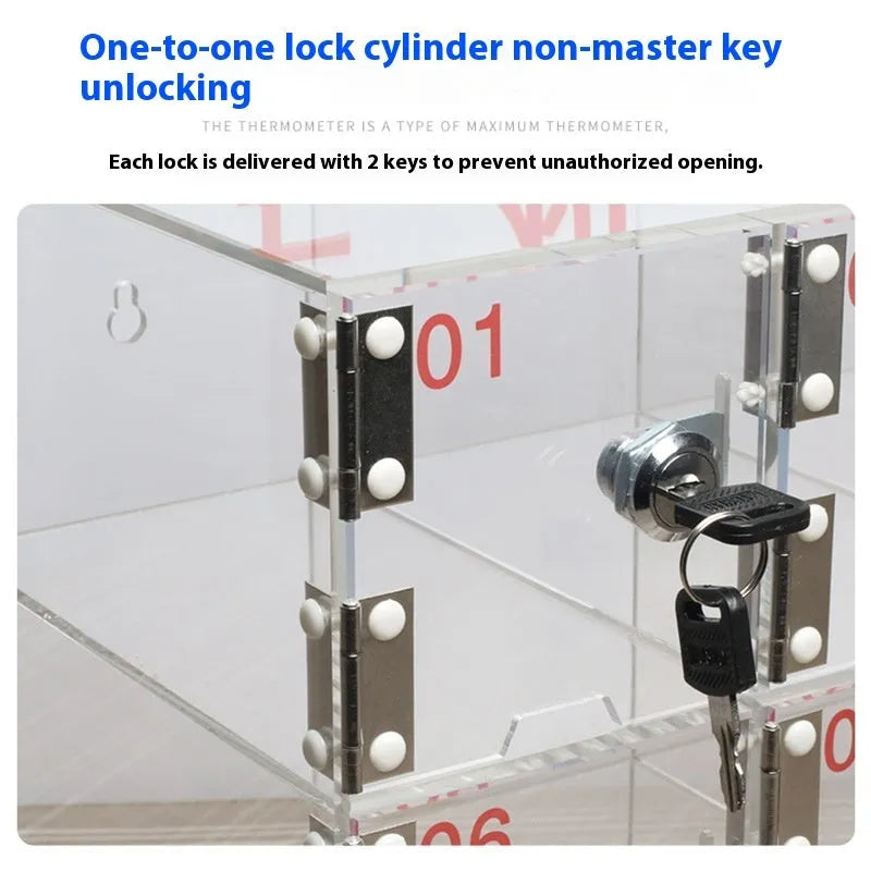 Transparent acrylic mobile phone storage cabinet with charging holes in modern simple style for office organisation