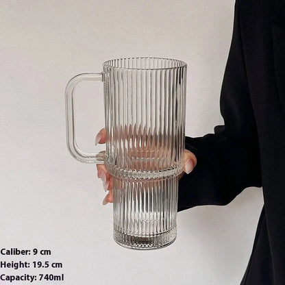 740ml round glass cup with handle, solid colour, available with lid and bent or straight straw