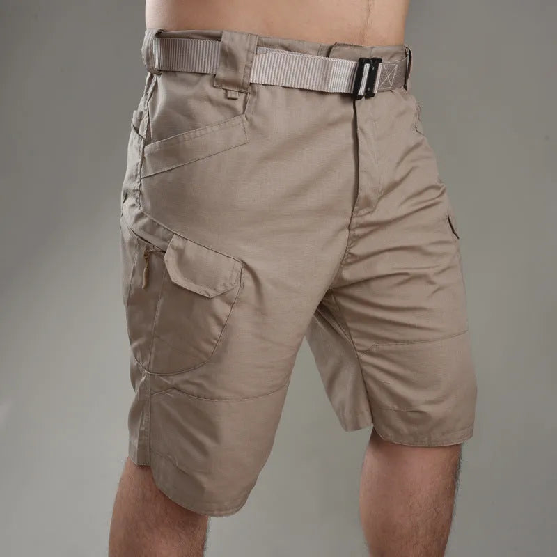 Men's cotton blend tactical shorts in camouflage pattern for outdoor hiking and camping activities