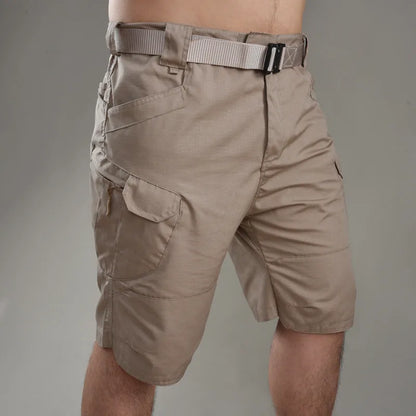 Men's cotton blend tactical shorts in camouflage pattern for outdoor hiking and camping activities