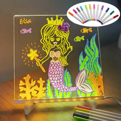 Acrylic DIY Note Board LED Night Light with USB power and colorful pens