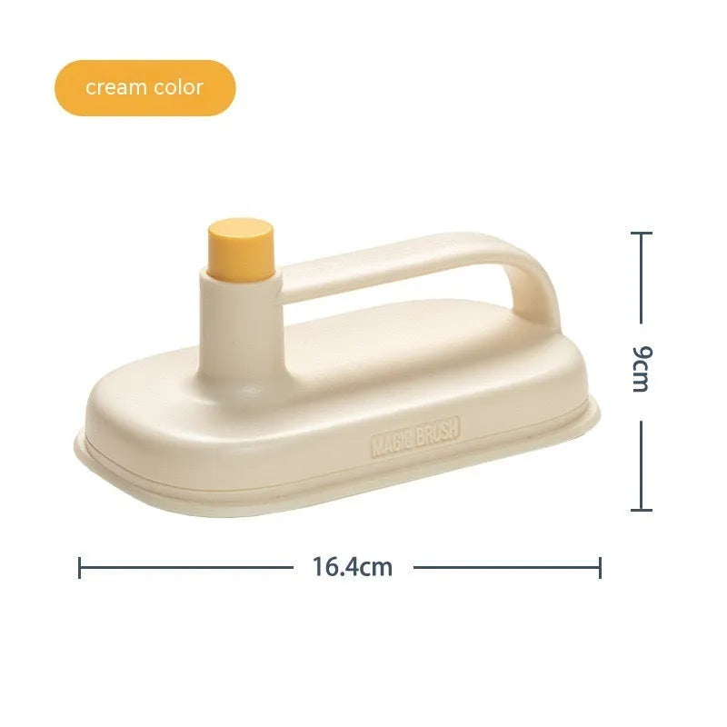 Magic disposable cleaning brush with handle, storage box, and pack of 50 white non-woven cloths for bathroom and kitchen cleaning.