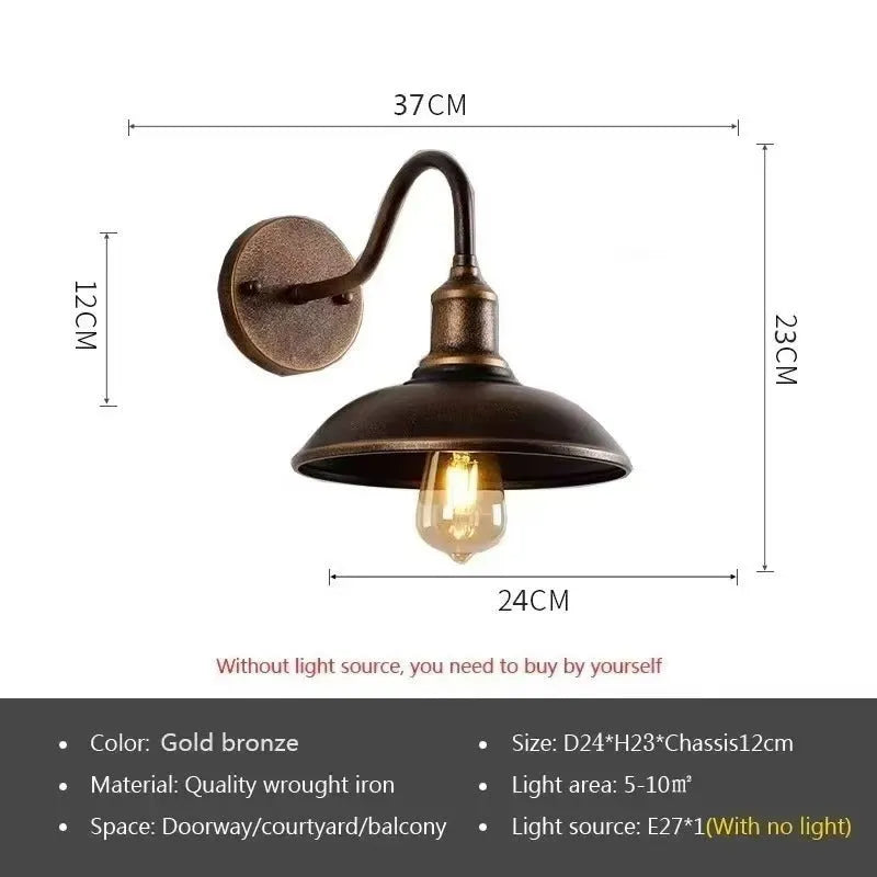 Retro style villa courtyard wall lamp in silver or copper finish with adjustable installation angles
