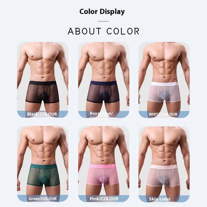 Men's thin flat-knit boxer shorts in black, showing the minimalist design and soft texture of the quick-dry fabric.