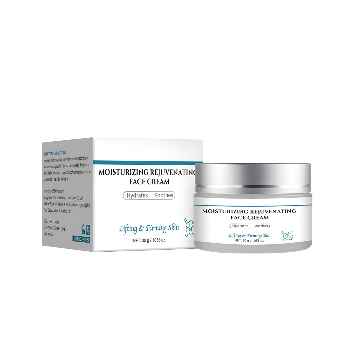 30g tube or jar of FP-F024 anti-aging facial cream for mature skin.