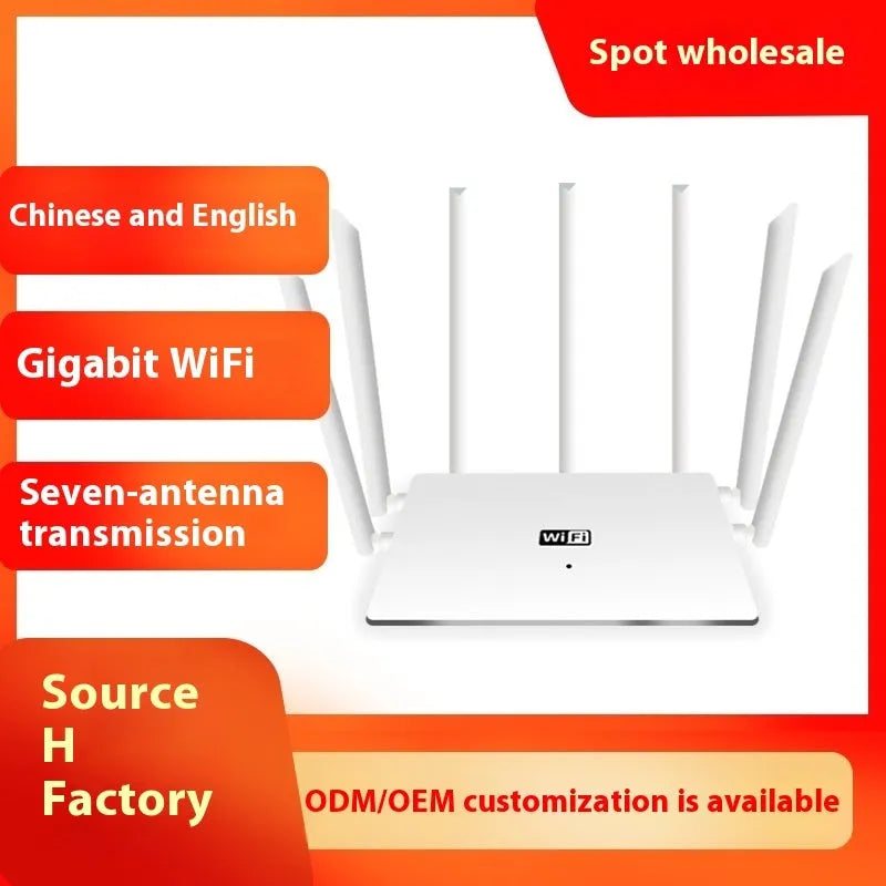 Black or white dual-frequency 5G router with either four or six antennas, dimensions 50x30x10cm