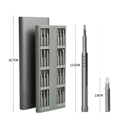 49-in-one magnetic precision screwdriver set with nickel aluminium bronze handle for phone repair.