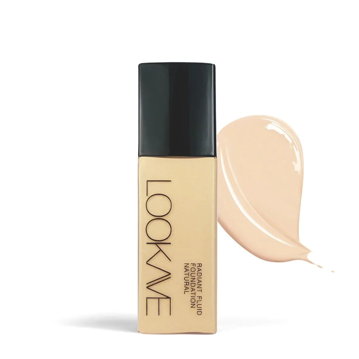 LOOKAVE Matte Liquid Foundation bottle showing 21c quantity with six colour shade options for waterproof coverage