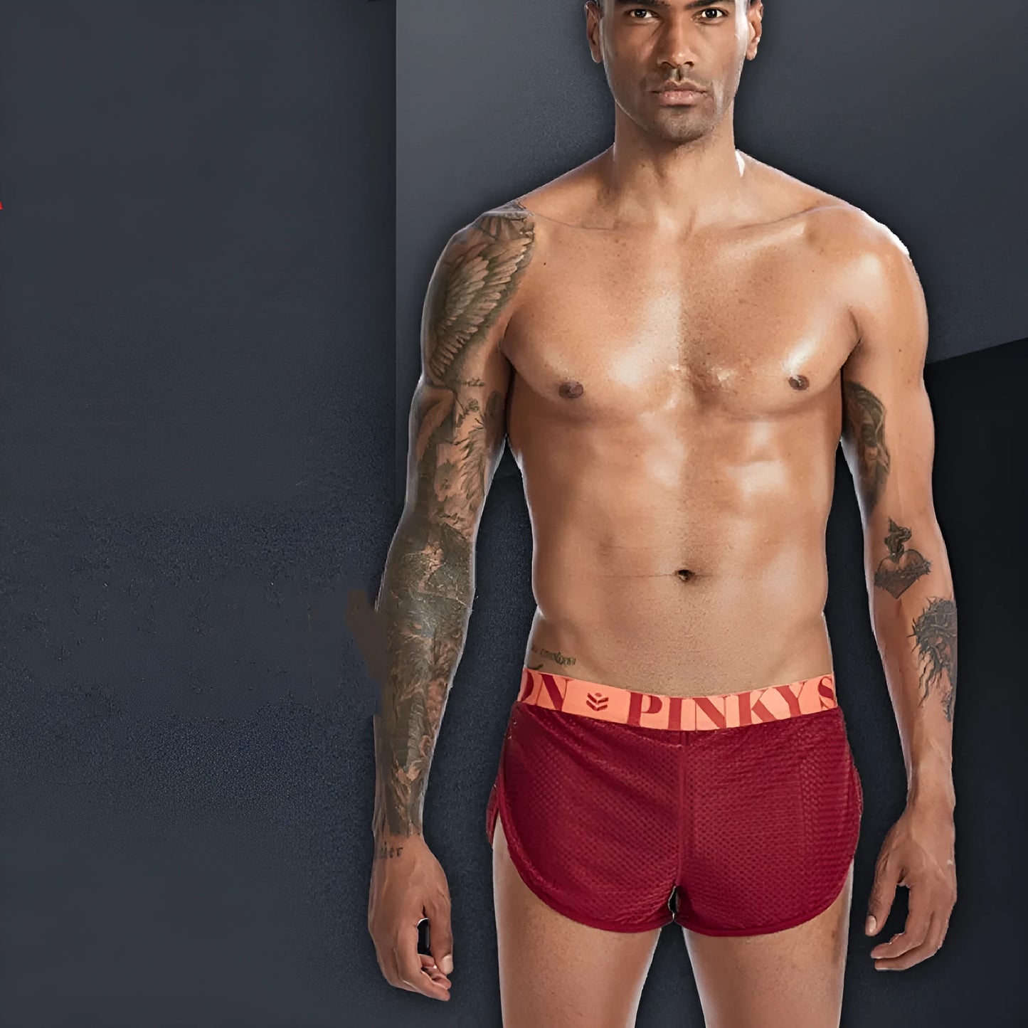 Men's solid colour breathable mesh boxer briefs on a mid waist, showing the fabric texture.