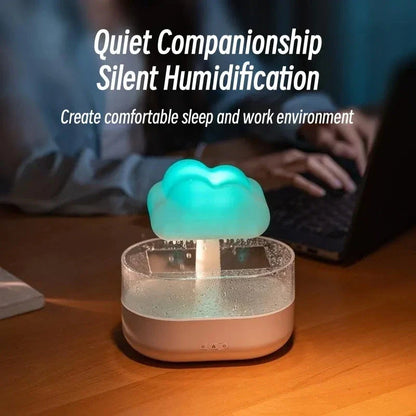 Soothing rain cloud humidifier with 7-color lighting and essential oil diffuser for a relaxing ambiance