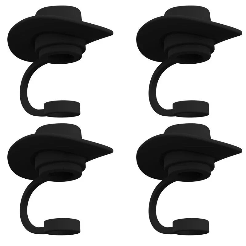 Stylish cowboy hat-shaped straw covers made of food-grade silicone in vibrant macaroon colors for protecting and decorating drinks