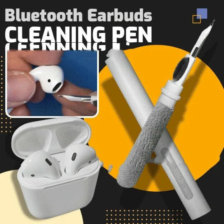 Black and white plastic earbud cleaning pen with a brush for headphones and mobile phones