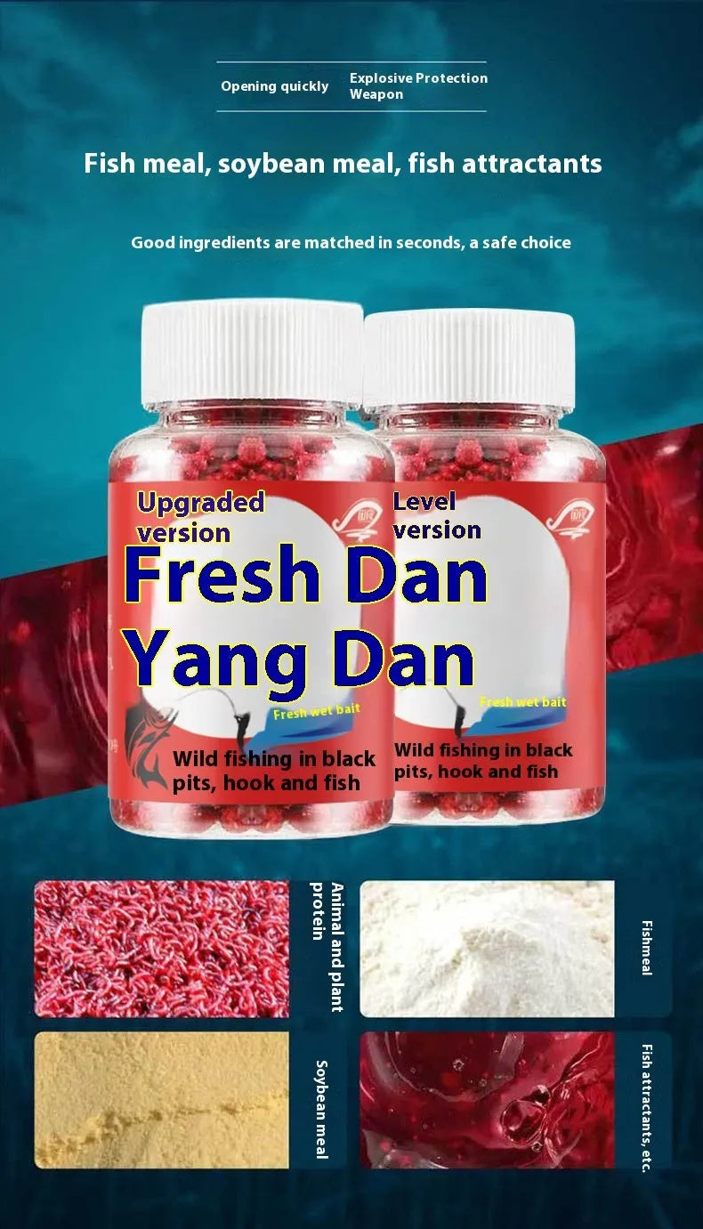 Grass green crucian carp fishing bait particles in bottle packaging for freshwater angling