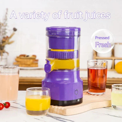 Electric citrus juicer with rechargeable battery, versatile for lemons, limes, oranges, and grapefruits