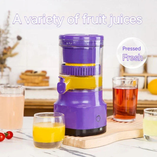 Electric citrus juicer with rechargeable battery, versatile for lemons, limes, oranges, and grapefruits