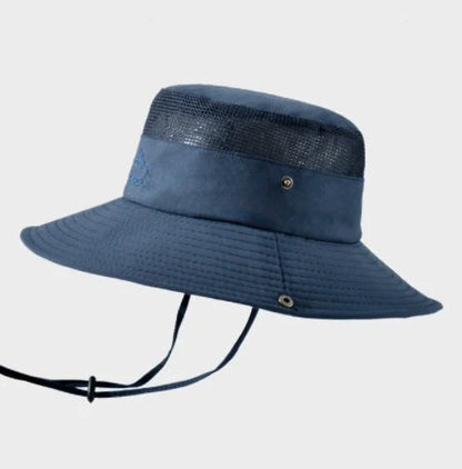 Breathable mesh bucket hat with 9cm brim for outdoor sun protection