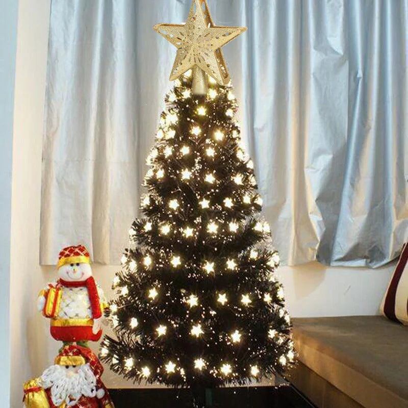 Christmas tree topper star with LED snowflake projector in silver and gold