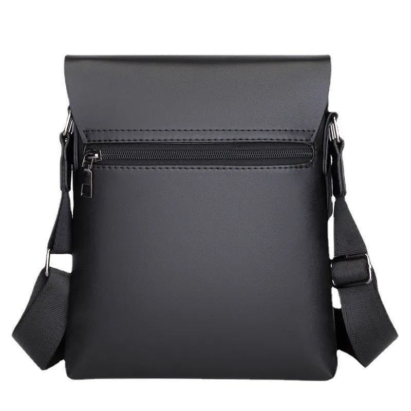 Men's PU leather crossbody messenger bag, plaid pattern, black or dark brown, 20cm x 24cm x 6cm