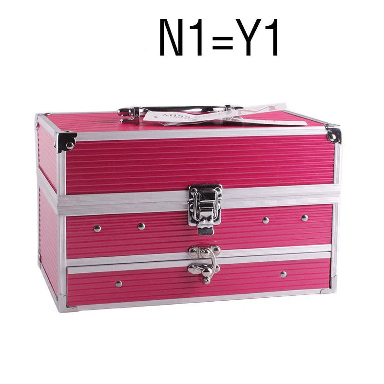 Multifunctional makeup artist kit showing 94 colour eye shadow palette with concealers, lipsticks, and application tools