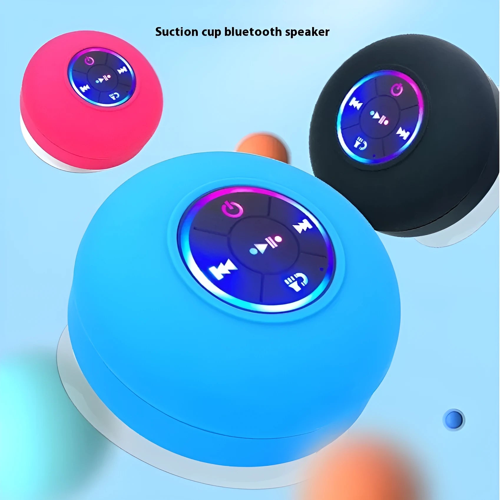 BTS07 large suction cup waterproof Bluetooth speaker with built-in light, shown in one of six available colours.