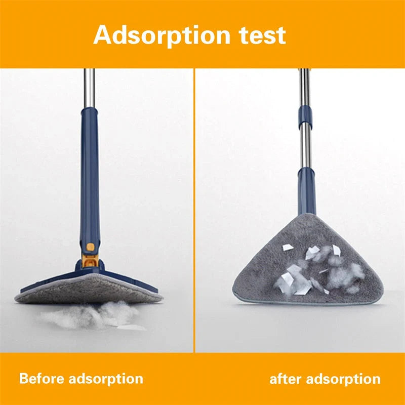 Extendable Triangle Mop with 360° rotatable head for deep cleaning floors, walls, and ceilings