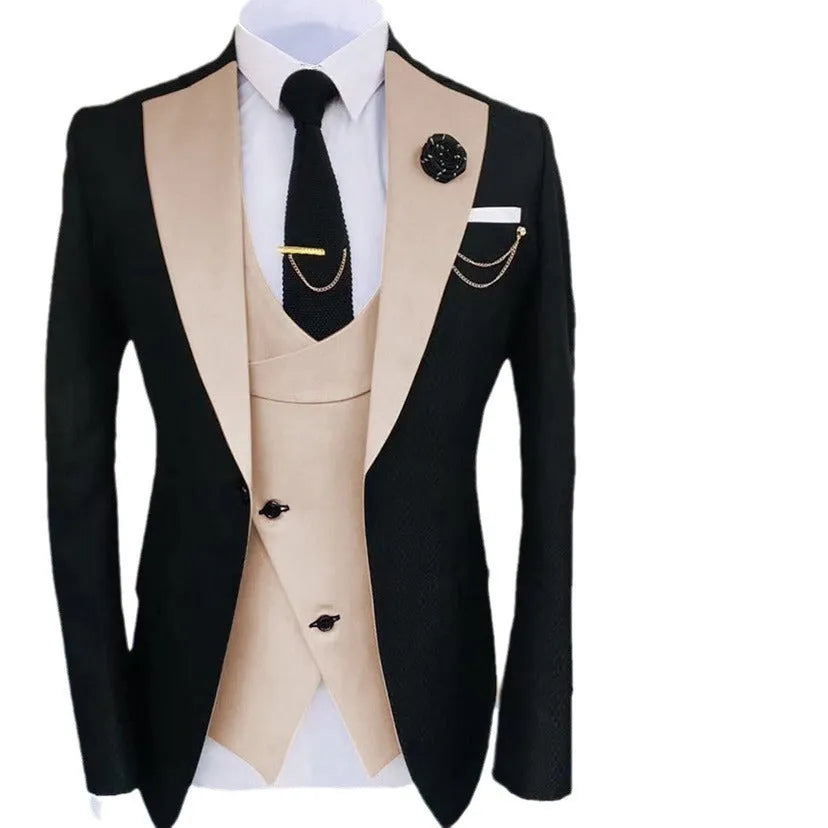 Men's three-piece slim fit business suit in cotton fabric with vest and trousers for wedding occasions