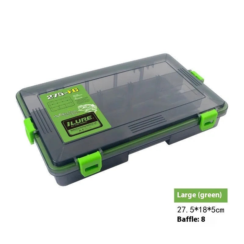 Blue waterproof PP plastic fishing lure storage box with lid open, showing single compartment.