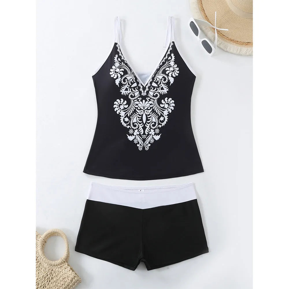 Plus size women's swimsuit in black or rose red with briefs style and cotton lining for swimming