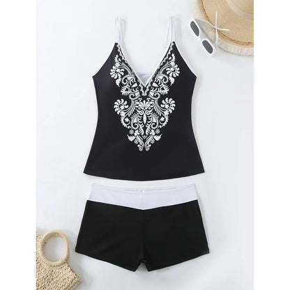 Plus size women's swimsuit in black or rose red with briefs style and cotton lining for swimming