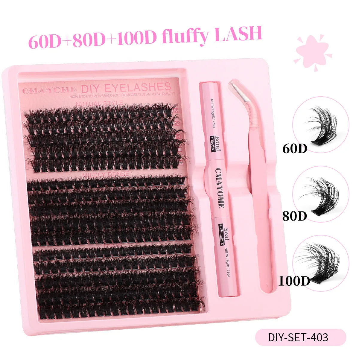Segment single cluster DIY false eyelashes extension suit with tweezers, DIYSET402 and DIYSET403 options