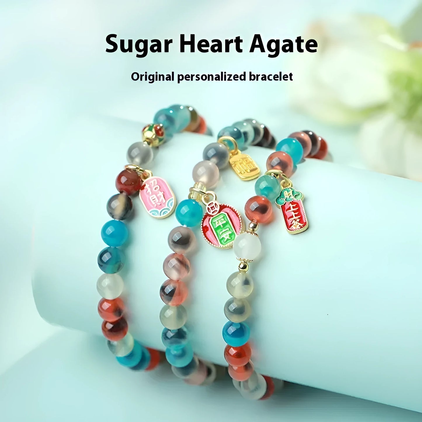 Women's natural agate snake bracelet with Chinese traditional patterns in 6mm or 8mm size