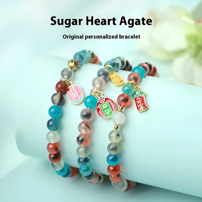 Women's natural agate snake bracelet with Chinese traditional patterns in 6mm or 8mm size