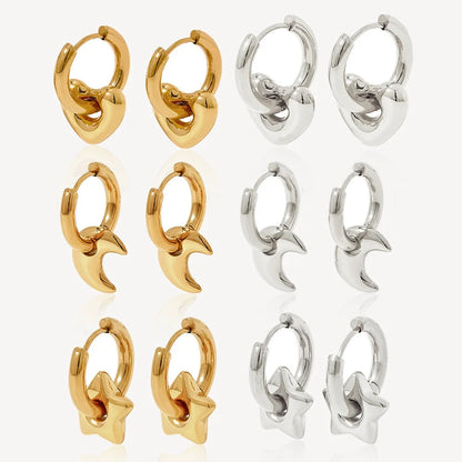 Elegant stainless steel earrings with a glossy finish, showcasing a variety of geometric shapes and colours to complement any British-inspired fashion