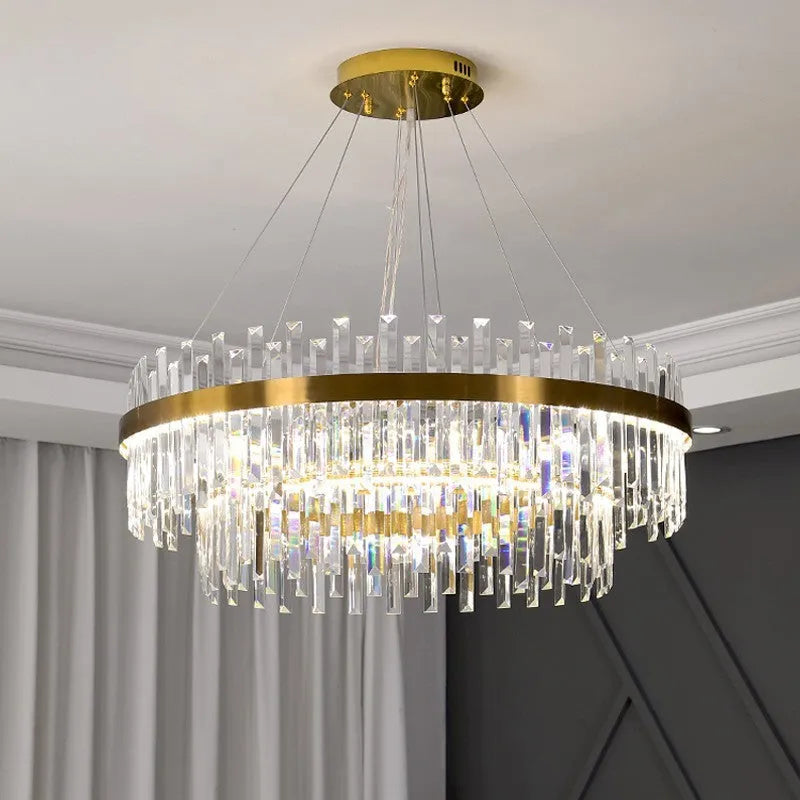 Multi-head crystal ceiling chandelier with stainless steel construction and adjustable height