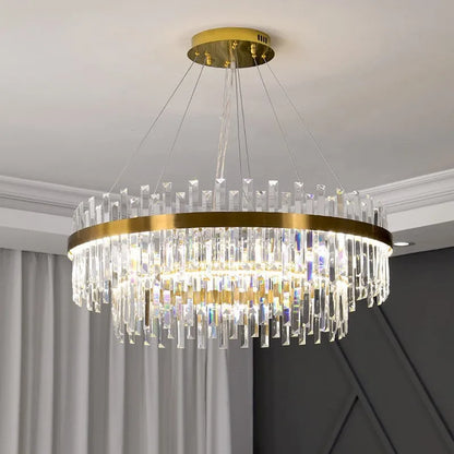 Multi-head crystal ceiling chandelier with stainless steel construction and adjustable height