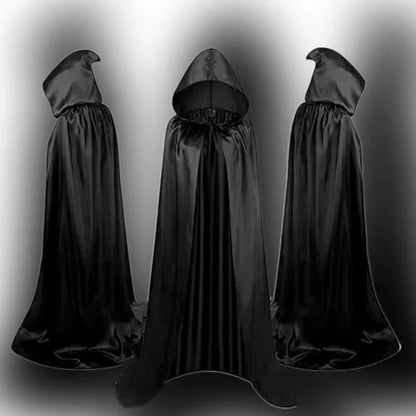 Premium hooded wizard cloaks in black, gold, and purple for enchanting Halloween costumes and dress-up
