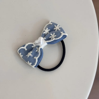 Women's cloth hair barrettes in beige lace, blue bow, oval, pearl butterfly and ribbon pastoral styles