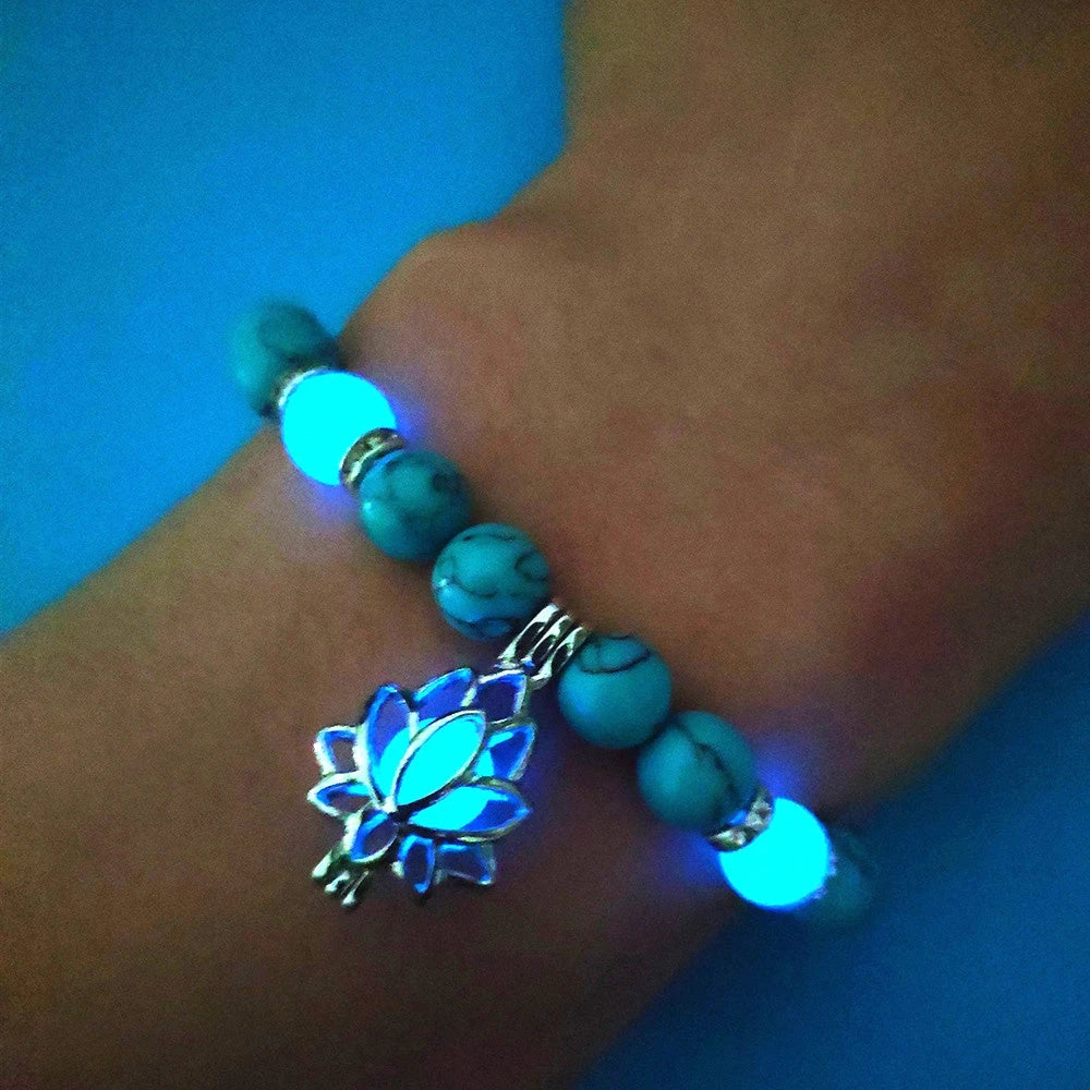 Glow-in-the-Dark Lotus Stone Bracelet with Adjustable Elastic Design for Yoga, Meditation, and Everyday Wear