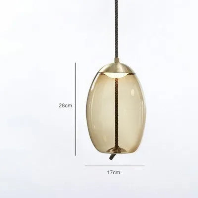 Glass chandelier with twine design, 30cm by 30.5cm, LED warm light, 220V, in amber, water blue, or smoke grey.