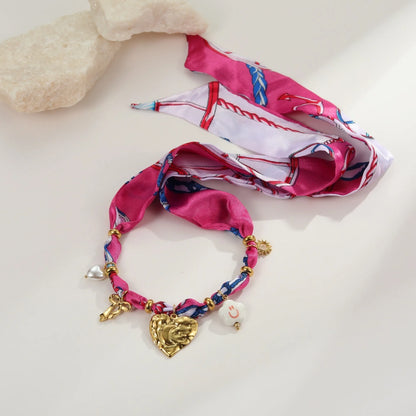 Gold plated necklace and bracelet set with colourful scarf pattern geometric pendant on adjustable chain