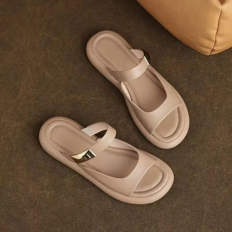 Women's apricot platform sandals with peep toe design and rubber sole