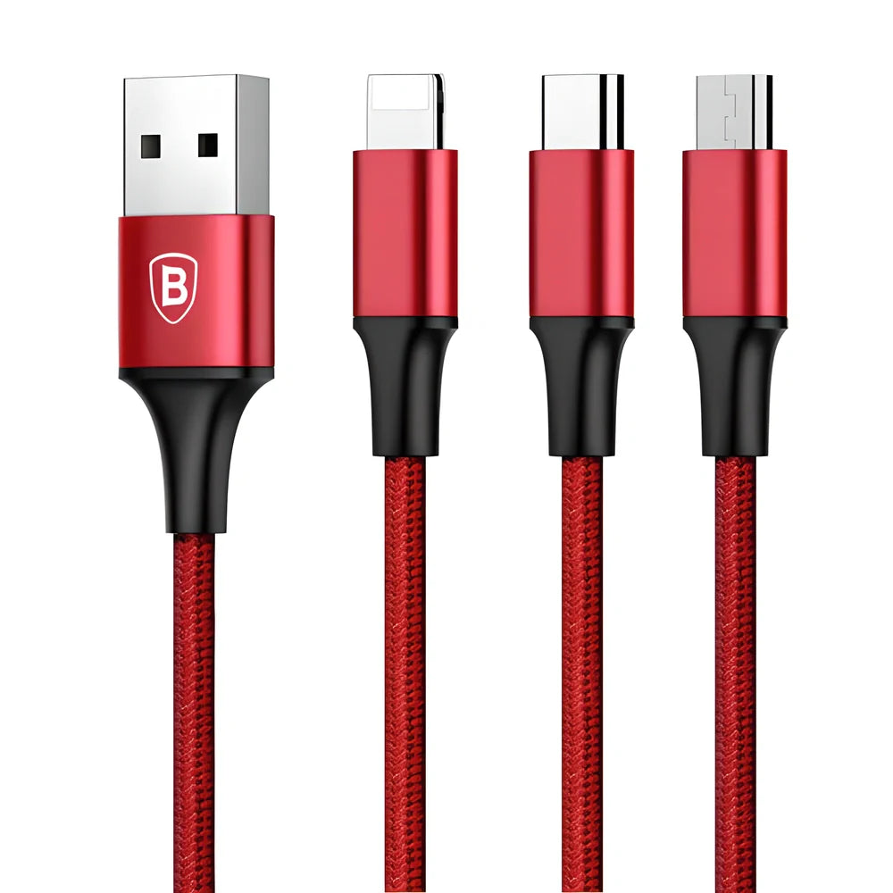 Baseus 3-in-1 Rapid Charge Cable with USB, Type-C, and Lightning connectors