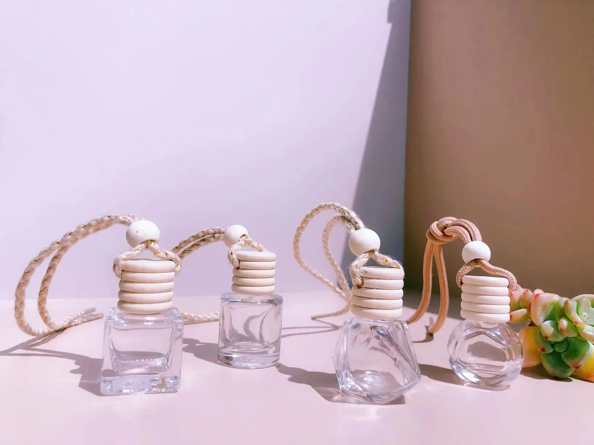 Car perfume pendant fragrance with glass bottle in four style options
